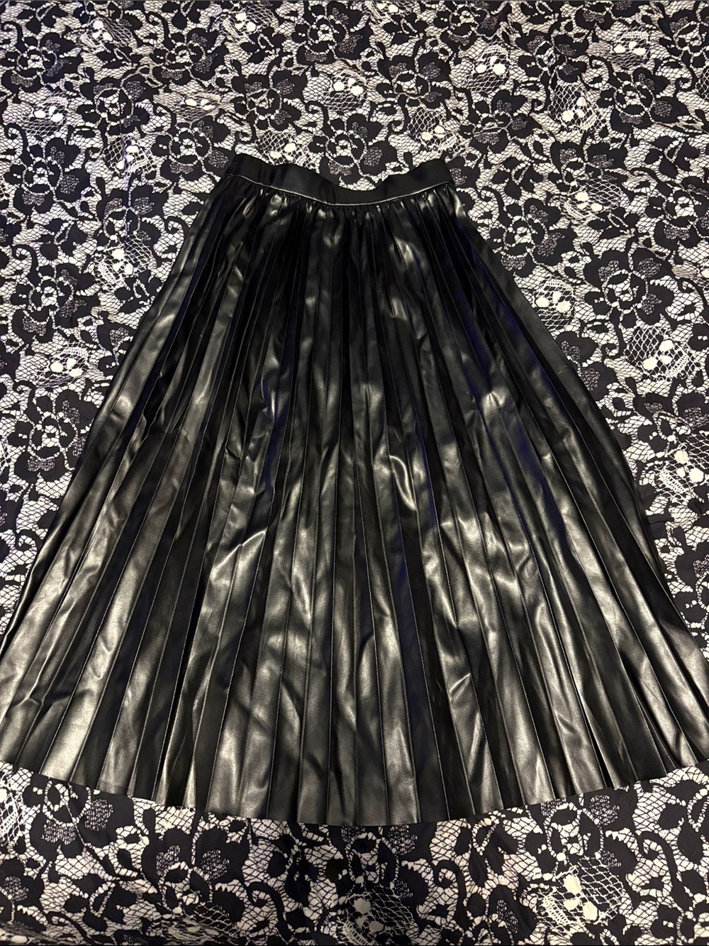 Sincerely Jules Black Pleated Faux Leather Midi Skirt